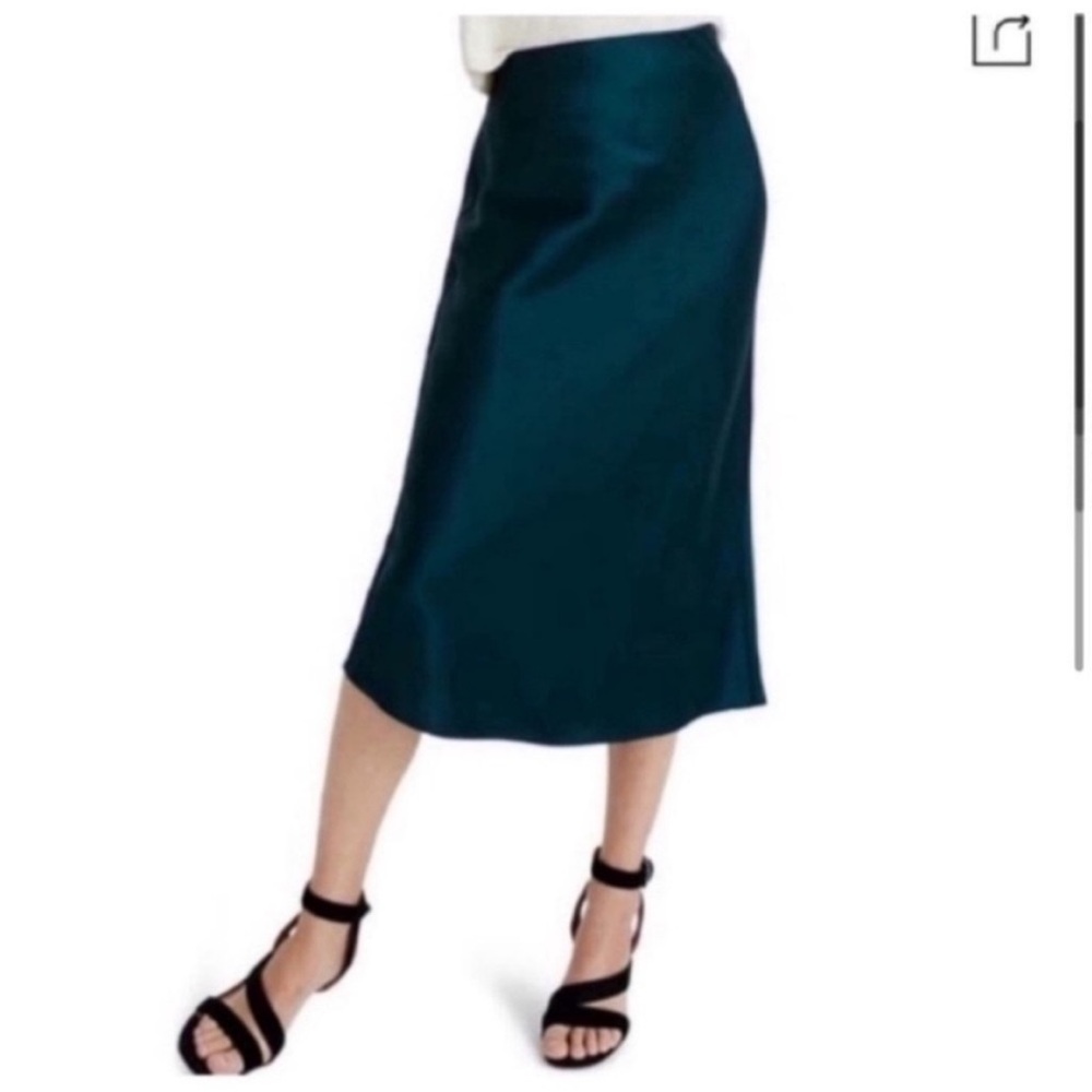 NWT MADEWELL GREEN SATIN MIDI SLIP SKIRT